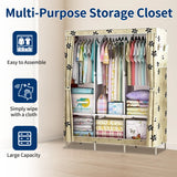 HioHa Wardrobe Closet, Portable Closet with Thickened Steel Pipe Steel Pipe, Clothes Storage Organizer with 3 Hanging Rods and 6 Storage Shelves and Side Pockets(Beige)