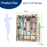 HioHa Wardrobe Closet, Portable Closet with Thickened Steel Pipe Steel Pipe, Clothes Storage Organizer with 3 Hanging Rods and 6 Storage Shelves and Side Pockets(Beige)